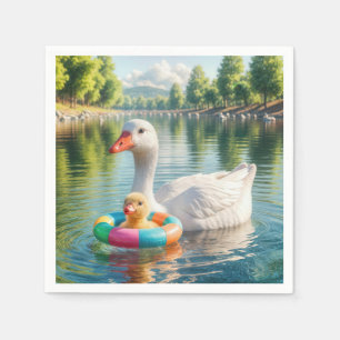Mother White Duck With Duckling Napkin