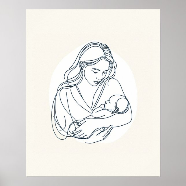 Mother with Newborn Baby - Line Art  Poster (Front)