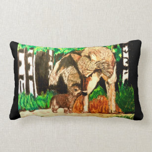 MOTHER WOLF AND CUB pillow