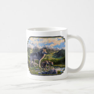 Mother Wolf & Pups Mountain River Valley Coffee Mug