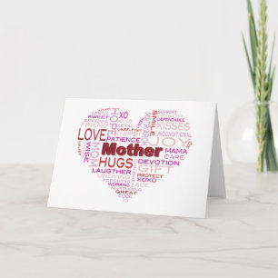 Mother Word Cloud in Heart Shape Greeting Card