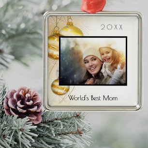 Mother World's best Mom photo Christmas Metal Ornament