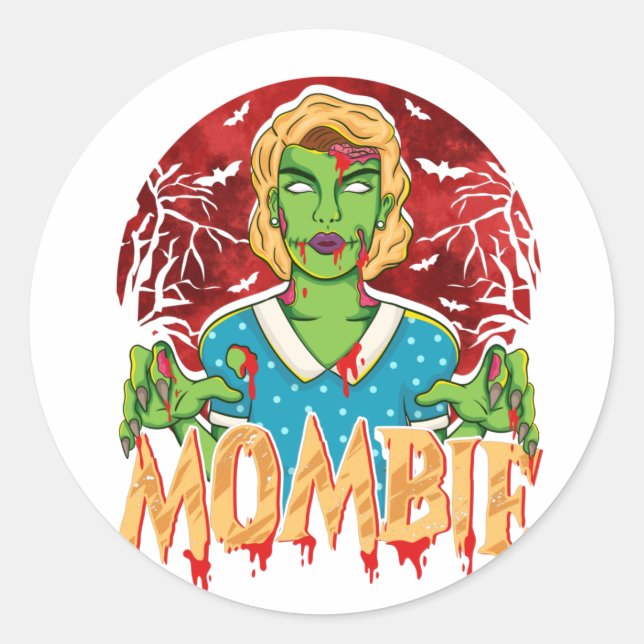 Mother Zombie Halloween Mom Mombie Classic Round Sticker (Front)