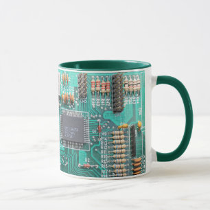 Motherboard, circuit board photo, computer nerd mug