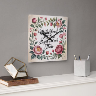 Motherhood: All Love Begins And Ends There Square Wall Clock