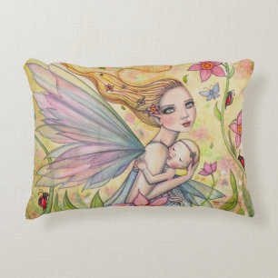 Motherhood Fairy Mother and Baby Illustration Decorative Pillow