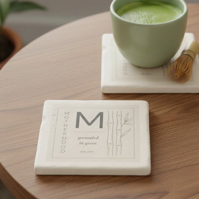 Motherhood Grounded in Grace Botanical Mom Stone Coaster (Coaster to celebrate motherhood - perfect for new mom, mother's day gift ..)