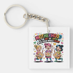 Motherhood Is The Art Of Loving With Your Heart Keychain