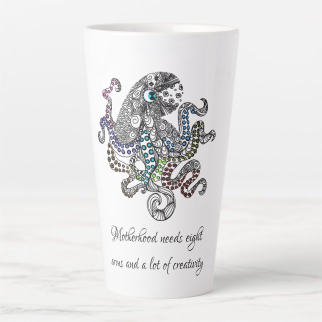 Motherhood needs eight arms artsy octopus card latte mug (Front)