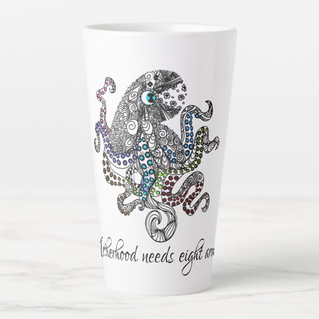 Motherhood needs eight arms artsy octopus latte mug (Front)