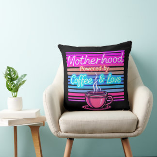 Motherhood Powered by Coffee | Funny Mother's Day Throw Pillow