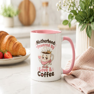 Motherhood Powered By Love And Coffee Funny Mom Mug