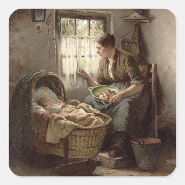 Motherly Affection (oil on canvas) Square Sticker (Front)