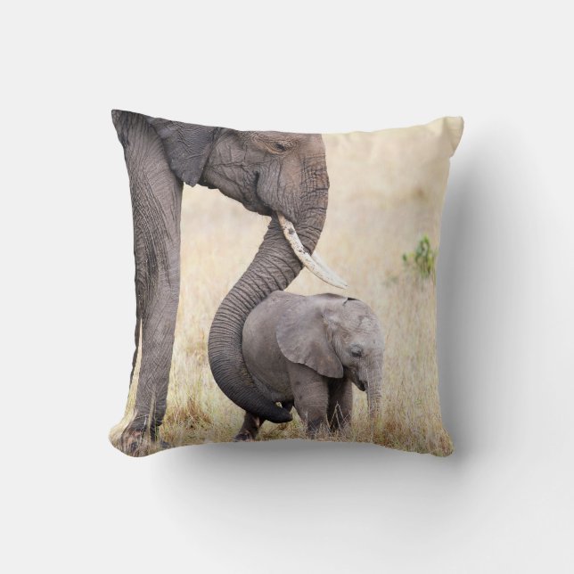 Motherly love elephant baby photo throw pillow (Front)