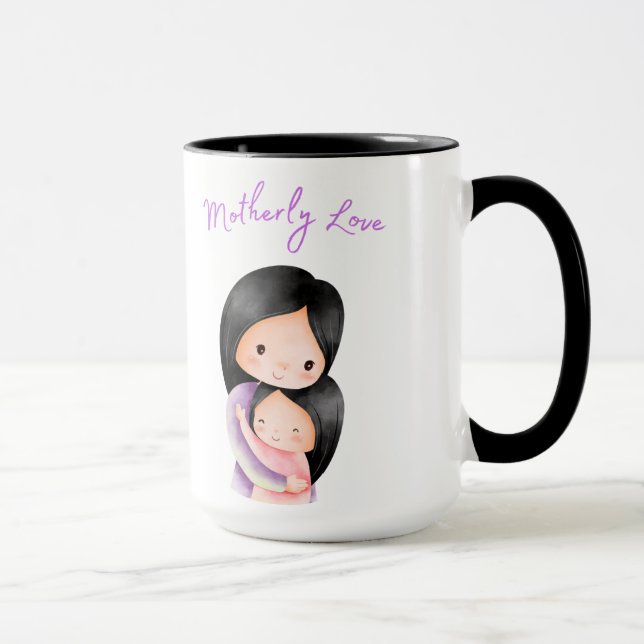 Motherly love-mom and daughter hugging mug (Right)