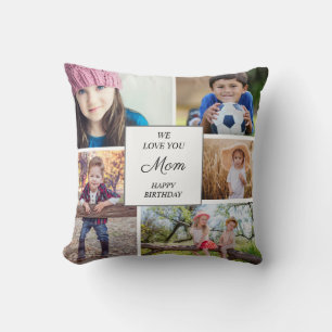 Mother's Birthday 5 Child Family Photo Collage Throw Pillow