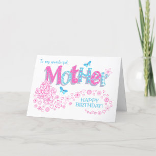 Mother's Birthday Flowers and Butterflies Card