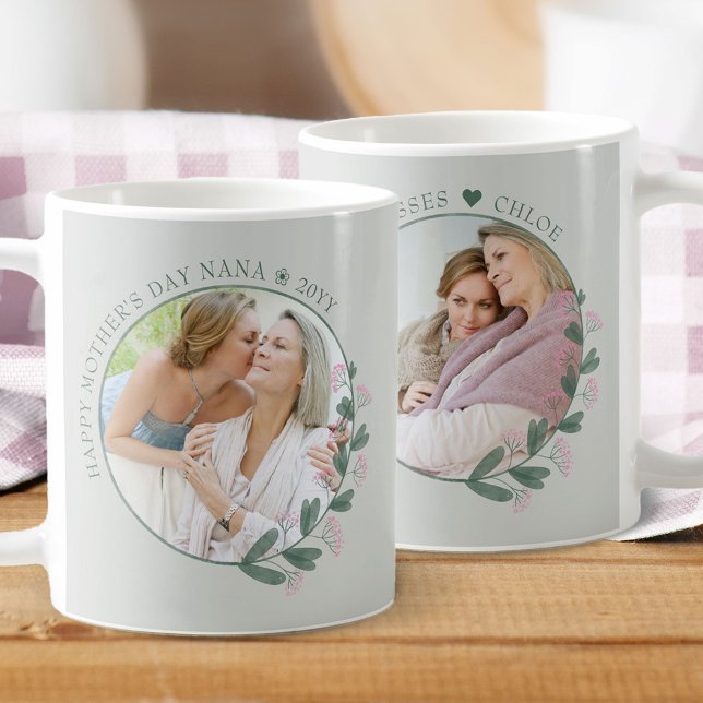 Mother's Day 2 Photo Pink Wildflower Picture Frame Coffee Mug (Creator Uploaded)