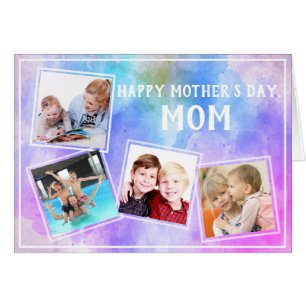 Mother's Day 4 Photo Family Collage on Watercolor