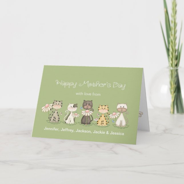 Mother's Day, 5 Cats from all - custom names Holiday Card (Front)