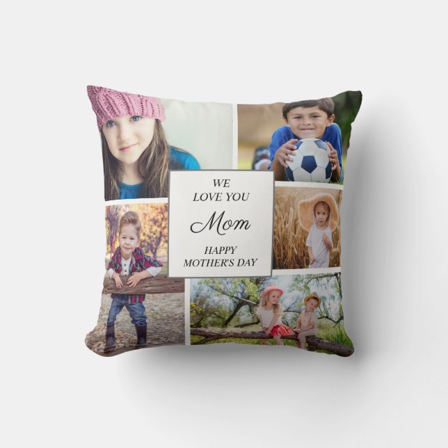 Mother's Day 5 Child Family Photo Collage Throw Pillow (Front)