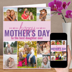 Mothers Day 8 Photo Collage Personalized Pink Card