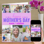 Mother's Day 8 Photo Collage Pink Personalized Card<br><div class="desc">Personalized mother's day card. The photo template is ready for you to add 8 of your favourite photos and personalize with mom, grandma, auntie etc. Inside, the card reads "happy mother's day" and you also have the option to add your own custom message. This design has a vibrant pink violet...</div>