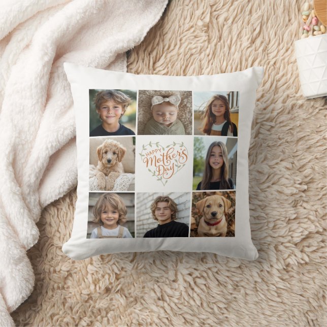 Mother's Day 8 Photo Collage Throw Pillow (Blanket)