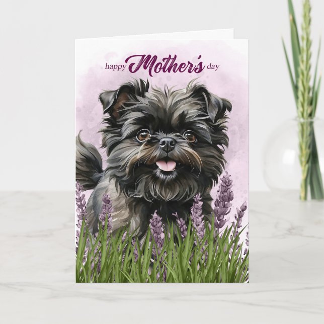 Mother's Day Affenpinscher Dog in Purple Holiday Card (Front)