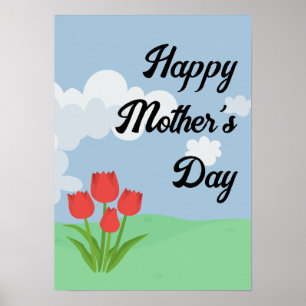Mother's Day animated colourful flower cartoon Poster