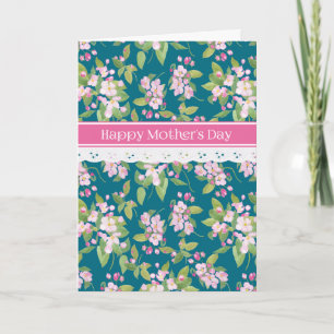 Mother's Day Apple Blossom, Lace Trim Dark Blue Card