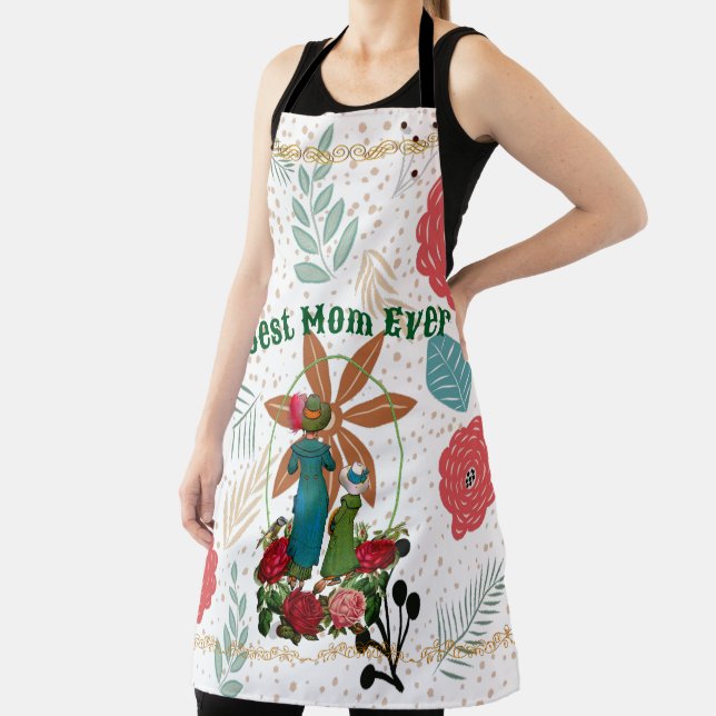 Mother's Day Best Mom Ever Floral Rustic Country  Apron (Insitu)
