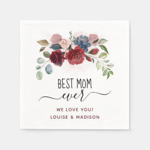 Mothers Day Best Mom Ever Personalized Floral Napkin