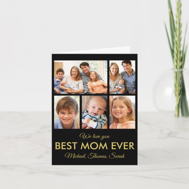 Mothers Day Best Mom Ever Trendy Photo Collage Card (Front)