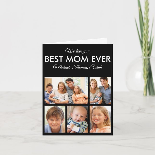 Mothers Day Best Mom Ever Trendy Photo Collage Card (Front)
