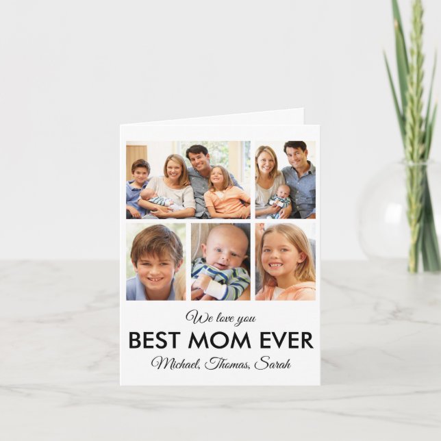 Mothers Day Best Mom Ever Trendy Photo Collage Card (Front)