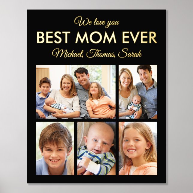 Mothers Day Best Mom Ever Trendy Photo Collage Foil Prints (Front)
