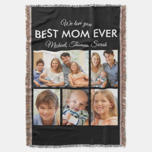 Mothers Day Best Mom Ever Trendy Photo Collage Throw Blanket