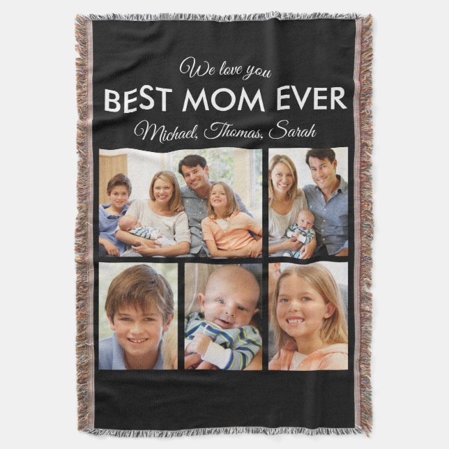 Mothers Day Best Mom Ever Trendy Photo Collage Throw Blanket (Front Vertical)