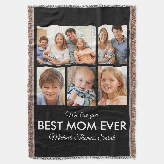 Mothers Day Best Mom Ever Trendy Photo Collage Throw Blanket (Front Vertical)