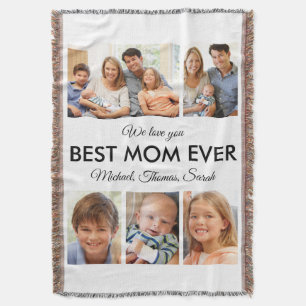 Mothers Day Best Mom Ever Trendy Photo Collage Throw Blanket