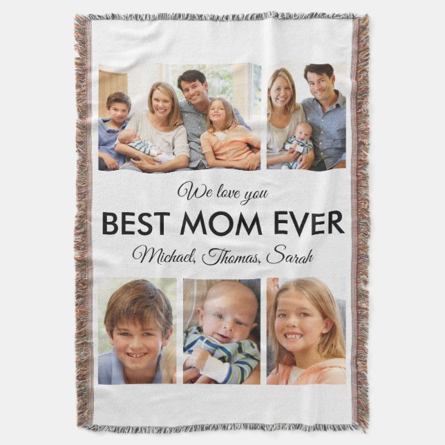 Mothers Day Best Mom Ever Trendy Photo Collage Throw Blanket (Front Vertical)