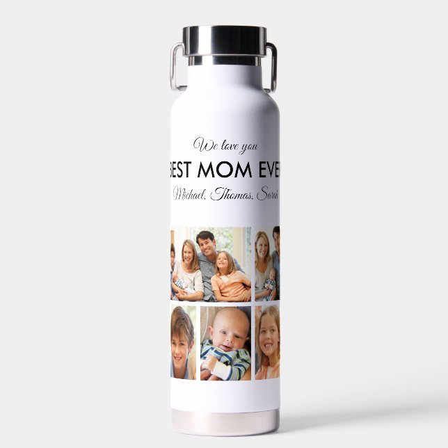 Mothers Day Best Mom Ever Trendy Photo Collage Water Bottle (Front)