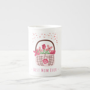 Mother's Day,Best Mom Ever, with Beautiful Flower  Bone China Mug