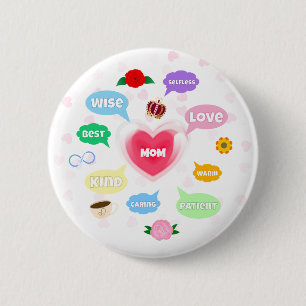 Mothers Day Best Mom Word Clouds Queen Crown Love 2 Inch Round Button