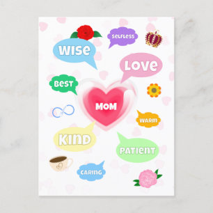Mothers Day Best Mom Word Clouds Queen Crown Love Postcard