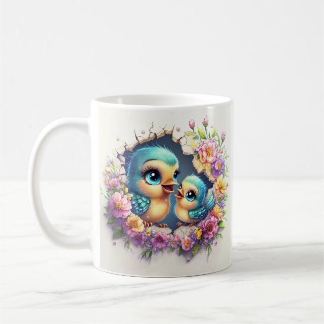 mother's day Birds Emerging Through A Cracked wall Coffee Mug (Left)