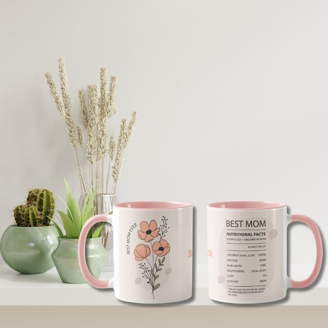 Mother's Day Birthday Best Mom Ever Personalized Mug (Mother's day gift Best Mom Ever Coffee Mug, Birthday gift for mom, Peach beige boho floral)