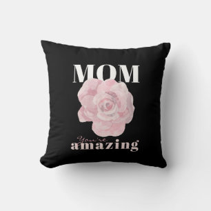 Mother's Day Black Pink Floral Throw Pillow