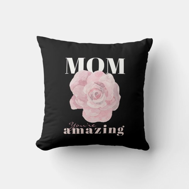 Mother's Day Black Pink Floral Throw Pillow (Front)